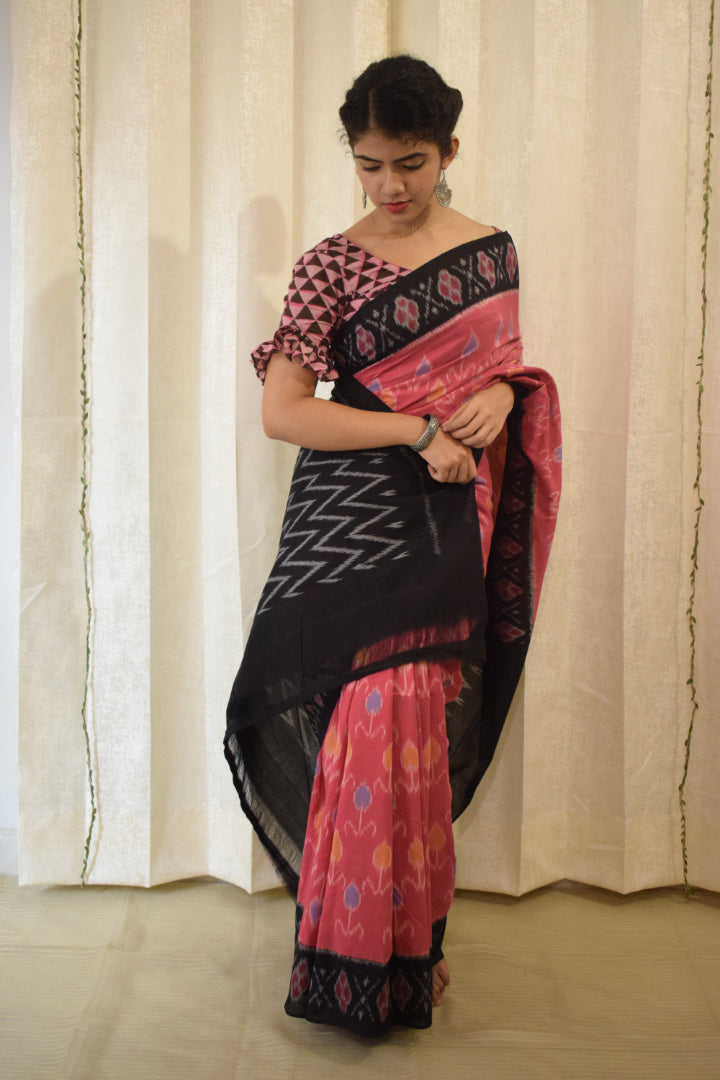 Dhriti- Pink Pochampally Cotton Ikat Saree