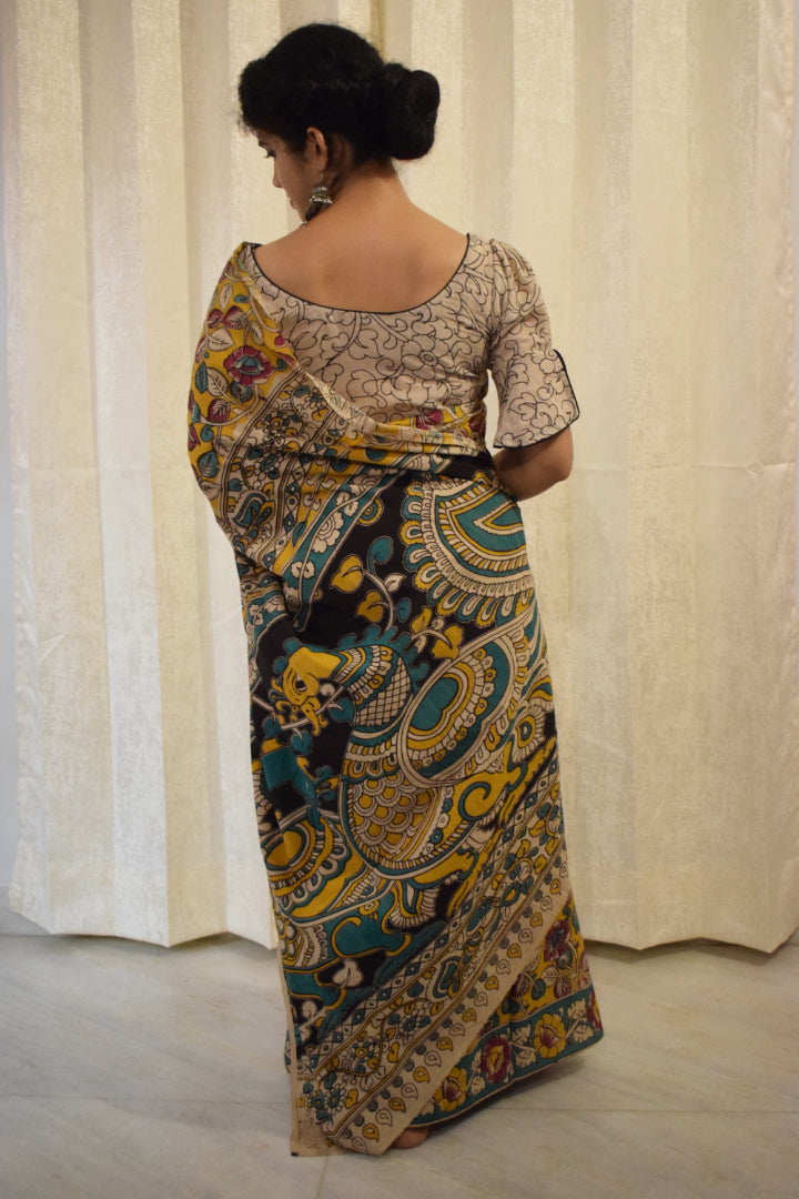 Prakriti - Yellow Cotton Kalamkari Saree