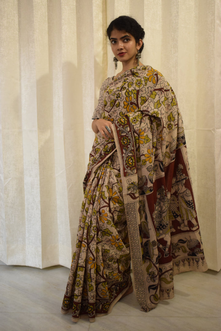 Vivāhika - Off White Cotton Kalamkari Saree