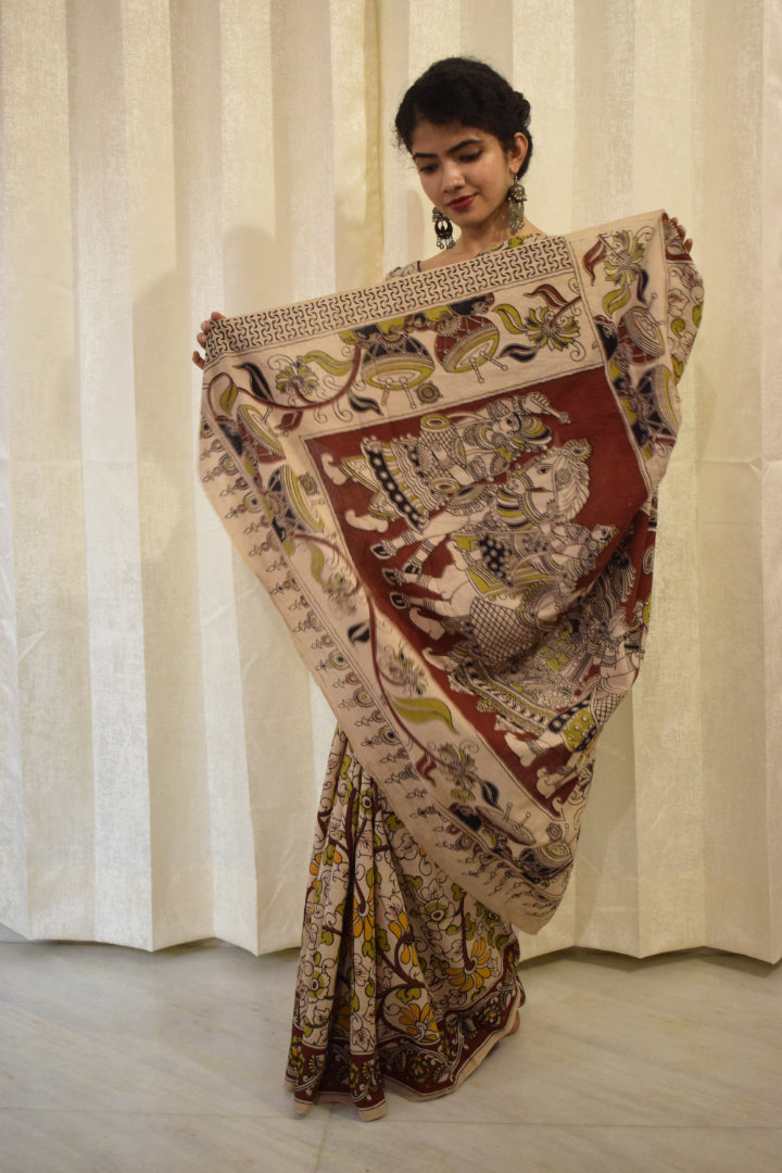 Vivāhika - Off White Cotton Kalamkari Saree