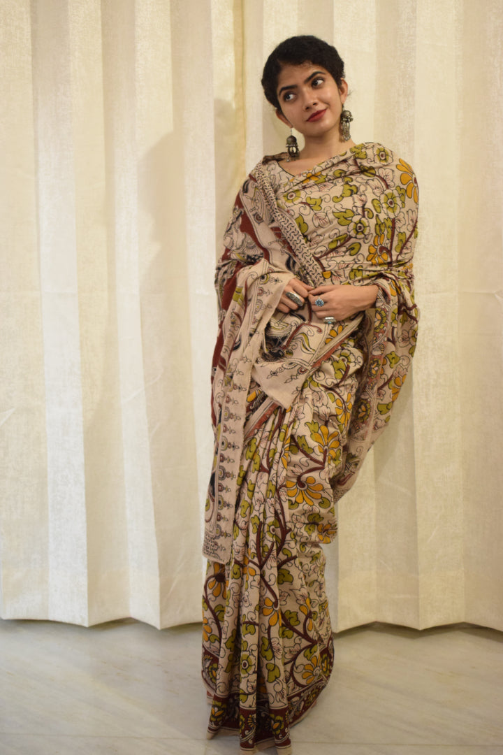 Vivāhika - Off White Cotton Kalamkari Saree