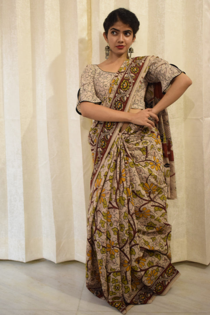 Vivāhika - Off White Cotton Kalamkari Saree