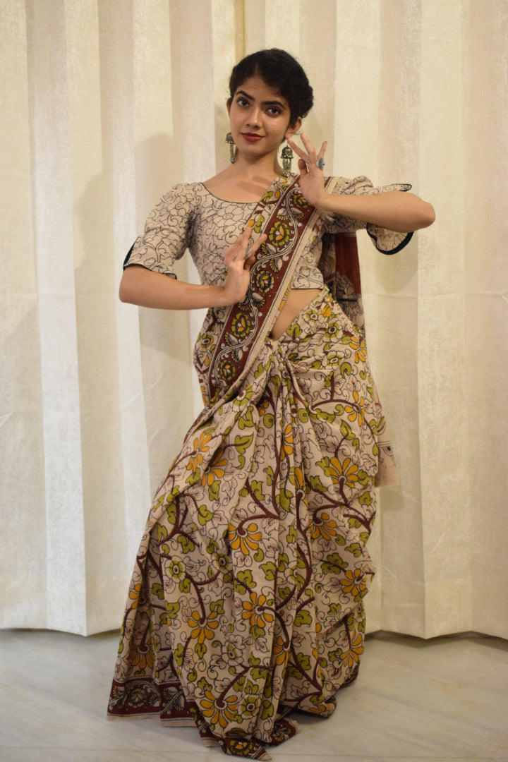 Vivāhika - Off White Cotton Kalamkari Saree