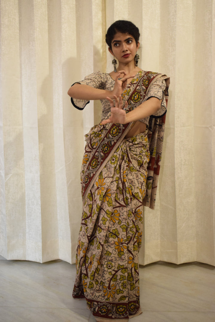 Vivāhika - Off White Cotton Kalamkari Saree