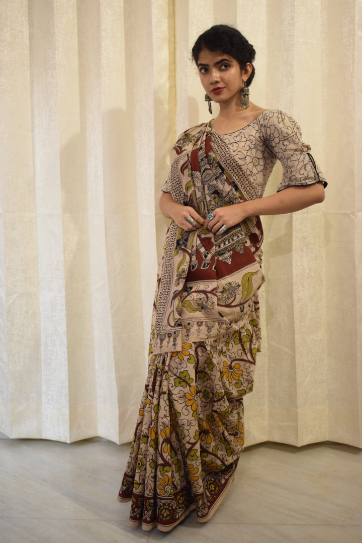 Vivāhika - Off White Cotton Kalamkari Saree