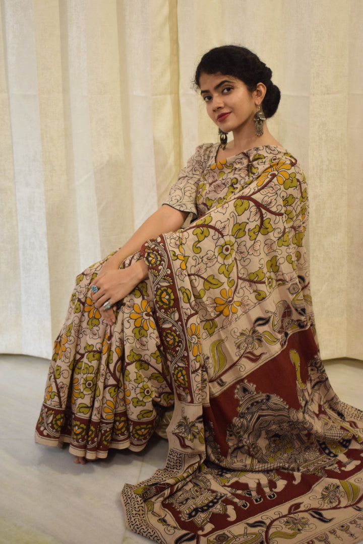 Vivāhika - Off White Cotton Kalamkari Saree