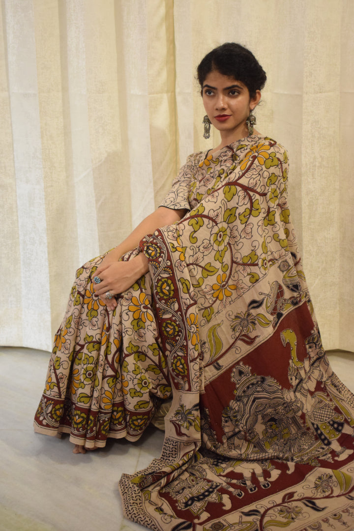 Vivāhika - Off White Cotton Kalamkari Saree