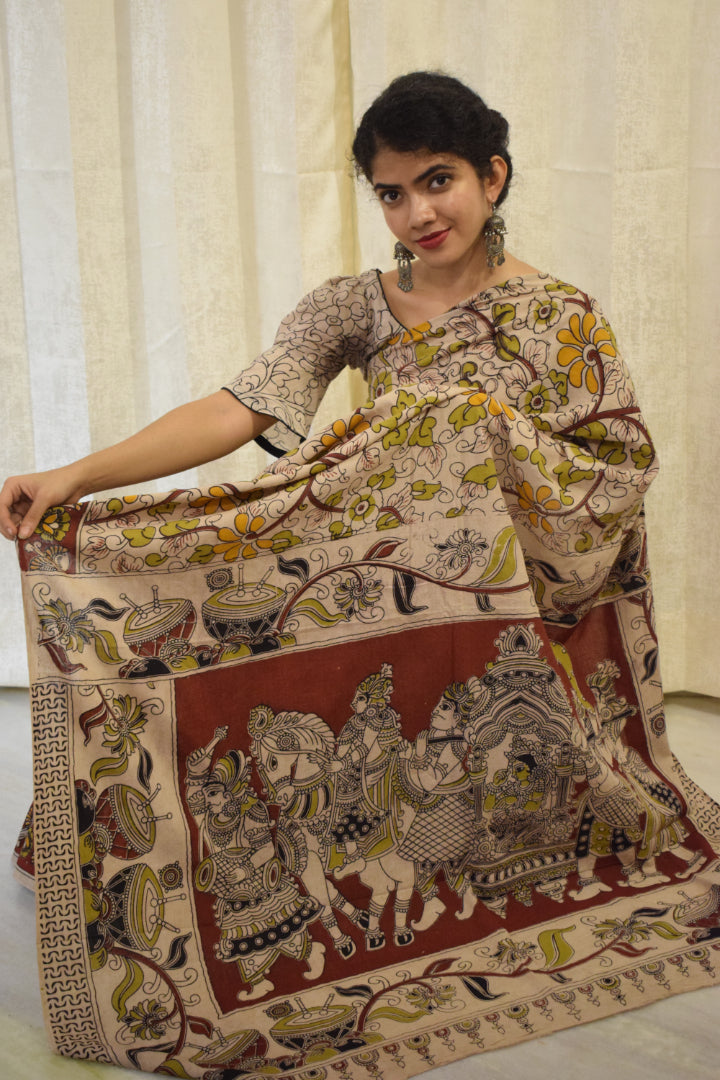 Vivāhika - Off White Cotton Kalamkari Saree