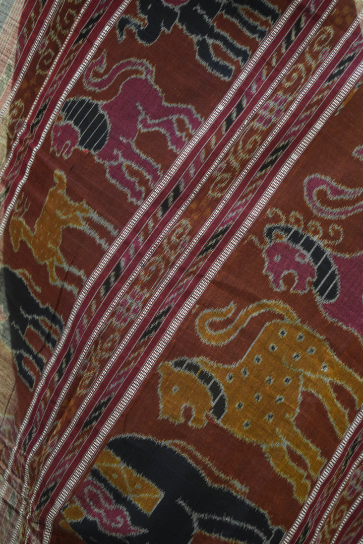 Takshvi: Dark blue Sambalpuri Nabakothi cotton saree