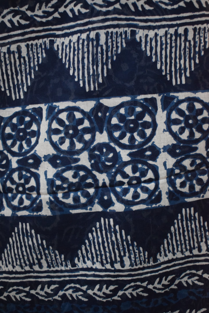 Nirjara: Indigo Hand block Print Cotton Saree