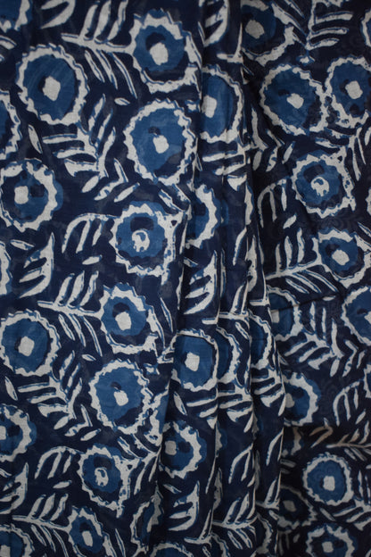 Nirjara: Indigo Hand block Print Cotton Saree