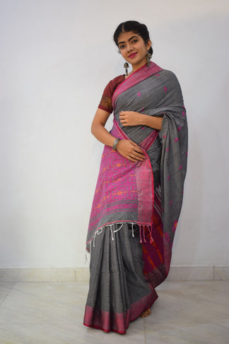 Grey Khadi Cotton Saree