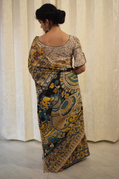 Prakriti - Yellow Cotton Kalamkari Saree