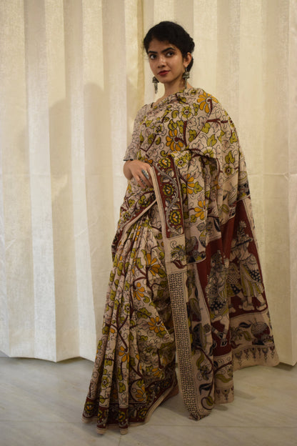 Vivāhika - Off White Cotton Kalamkari Saree