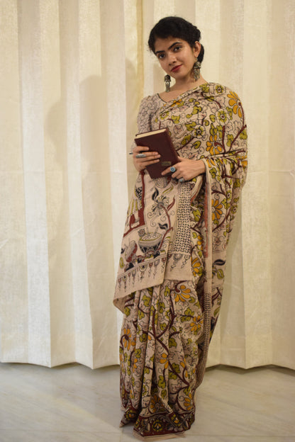 Vivāhika - Off White Cotton Kalamkari Saree
