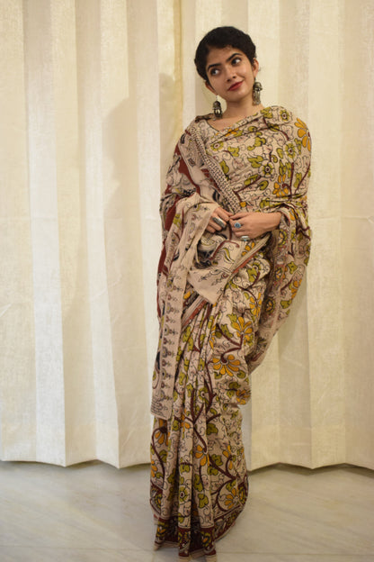 Vivāhika - Off White Cotton Kalamkari Saree