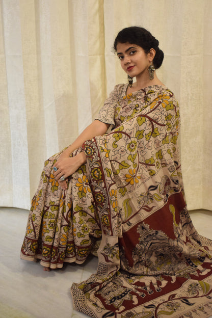 Vivāhika - Off White Cotton Kalamkari Saree